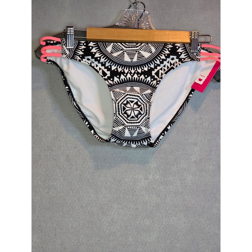Xhilaration Womens Hipster Bikini Bottom Black White Tribal Neon Pink Straps L